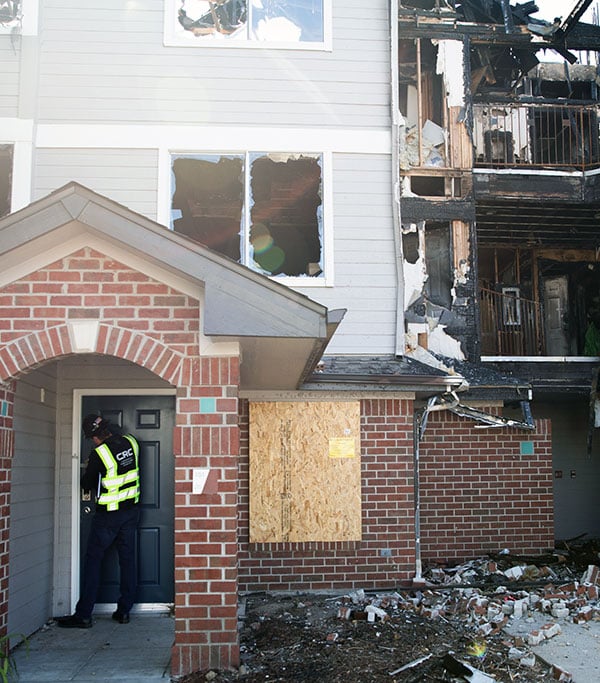 CRC assessing fire damage at apartment complex