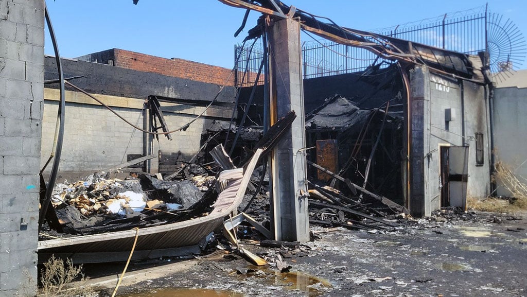 Storage unit in LA severely damaged by fire.
